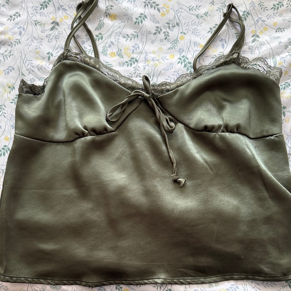 PacSun Olive Green Lace Trim Cami Top